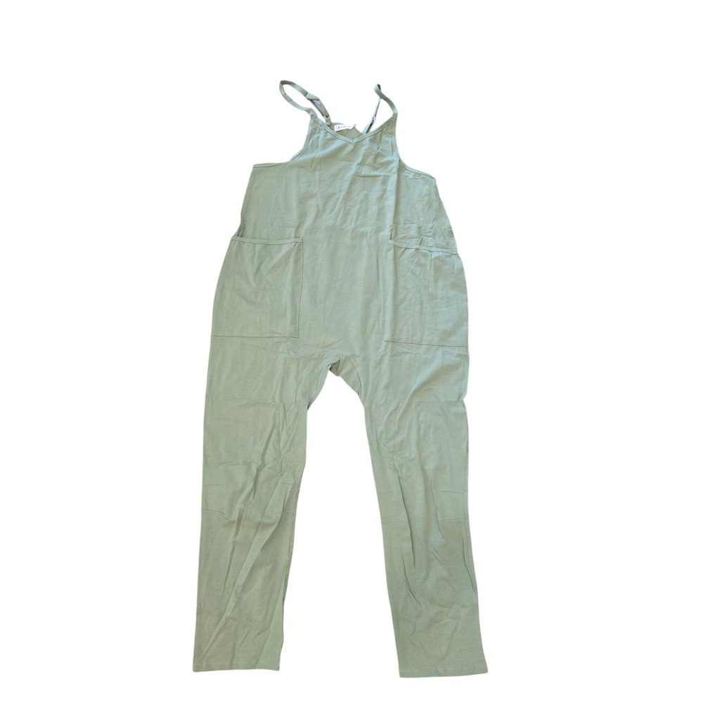 Oufeiya Sage Green Harem Jumpsuit Adjustable Straps Pockets S Boho Loungewear